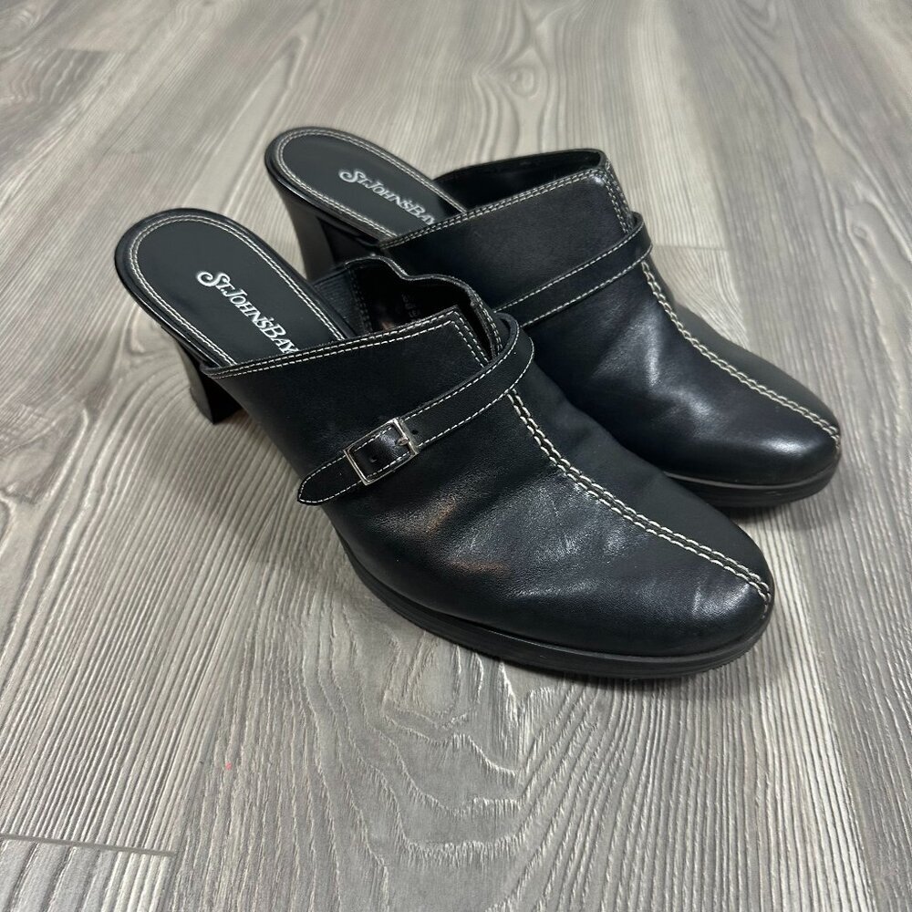 St. John’s Bay Black Leather Mule Clogs with Buckle – Size 8‎